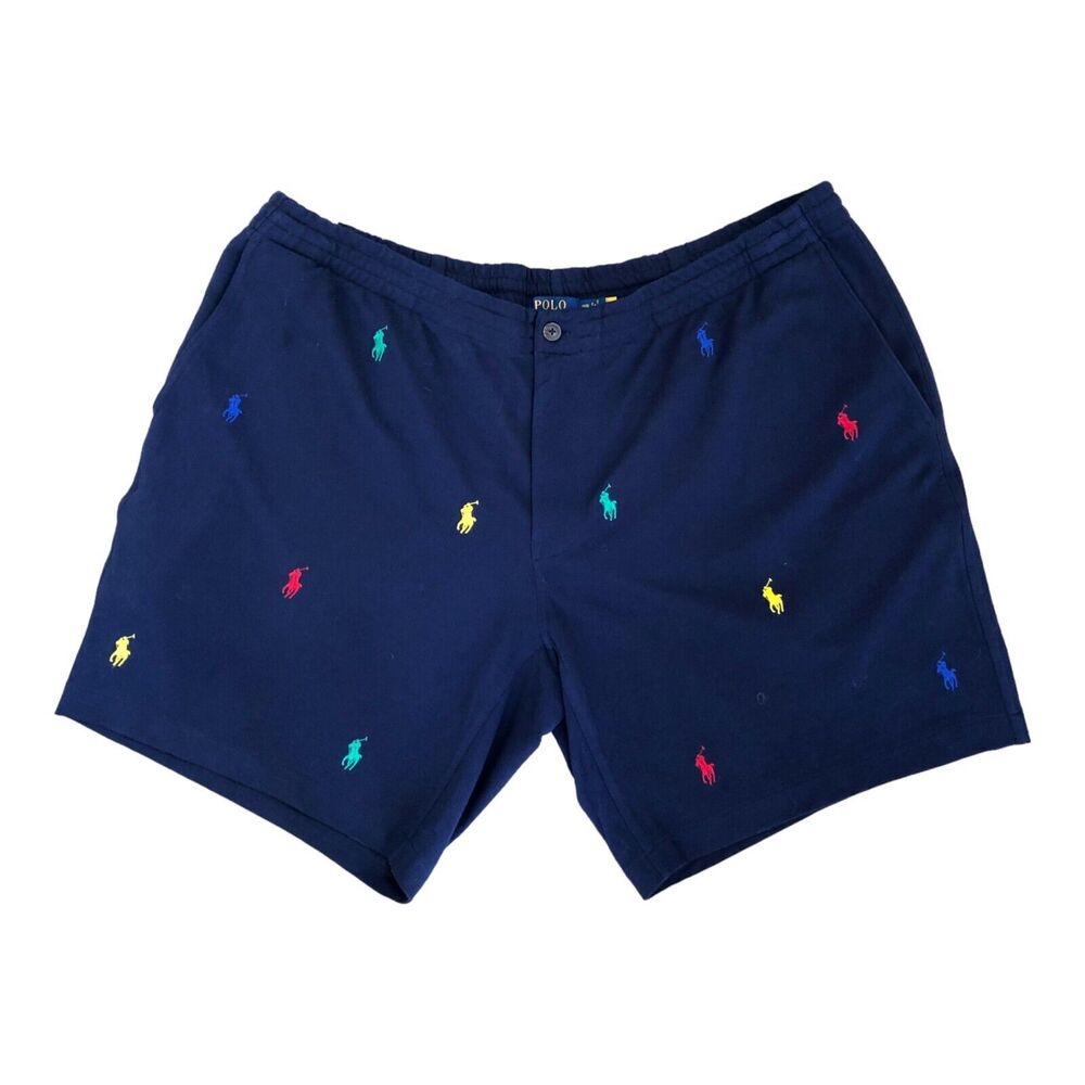 Polo Ralph Lauren Men Navy All over Colored Pony Mesh Shorts Big &Tall 1XLT‎